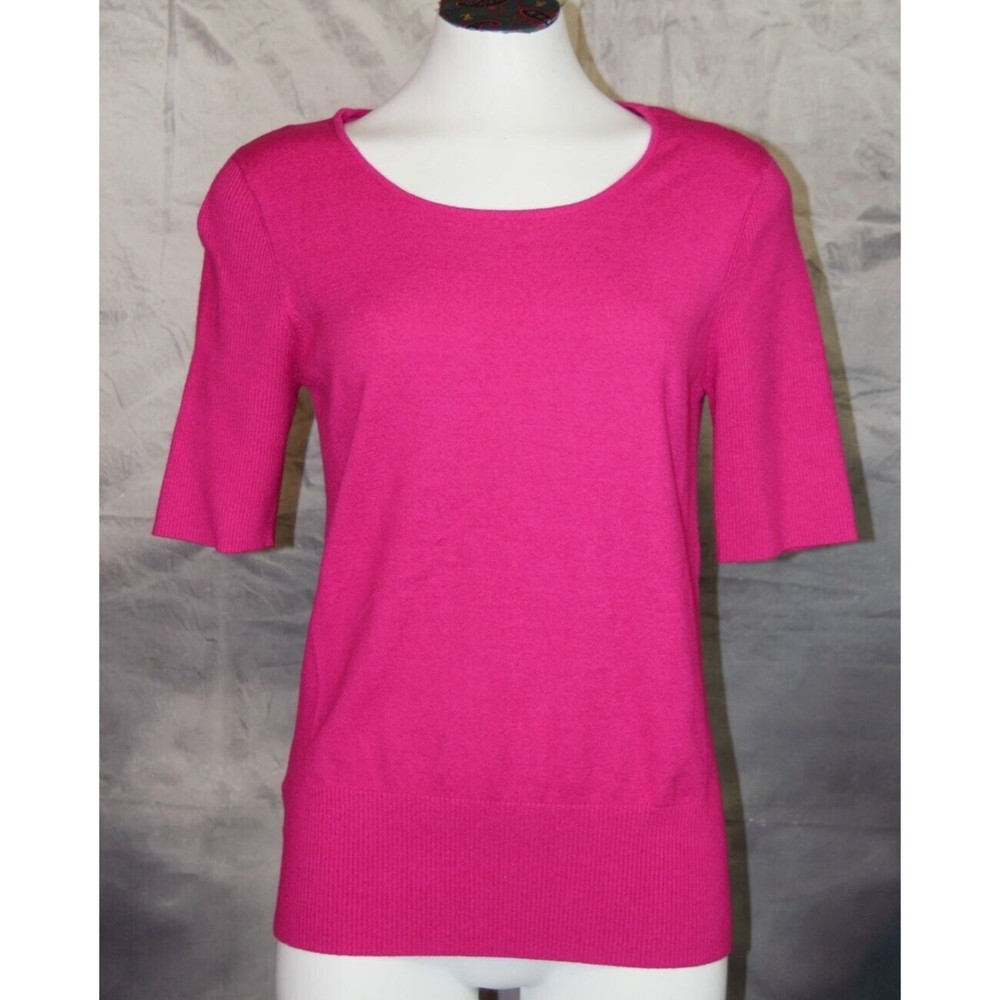 Jones Wear Womens Knit Top Pink Rayon Blend Ribbed Short Sleeve Size XL